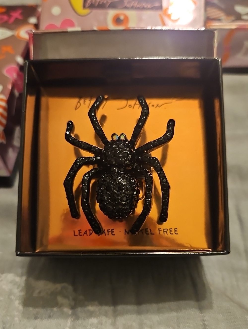 NWT Betsey Johnson Black Rhinestone Spider Statement Ring Halloween
